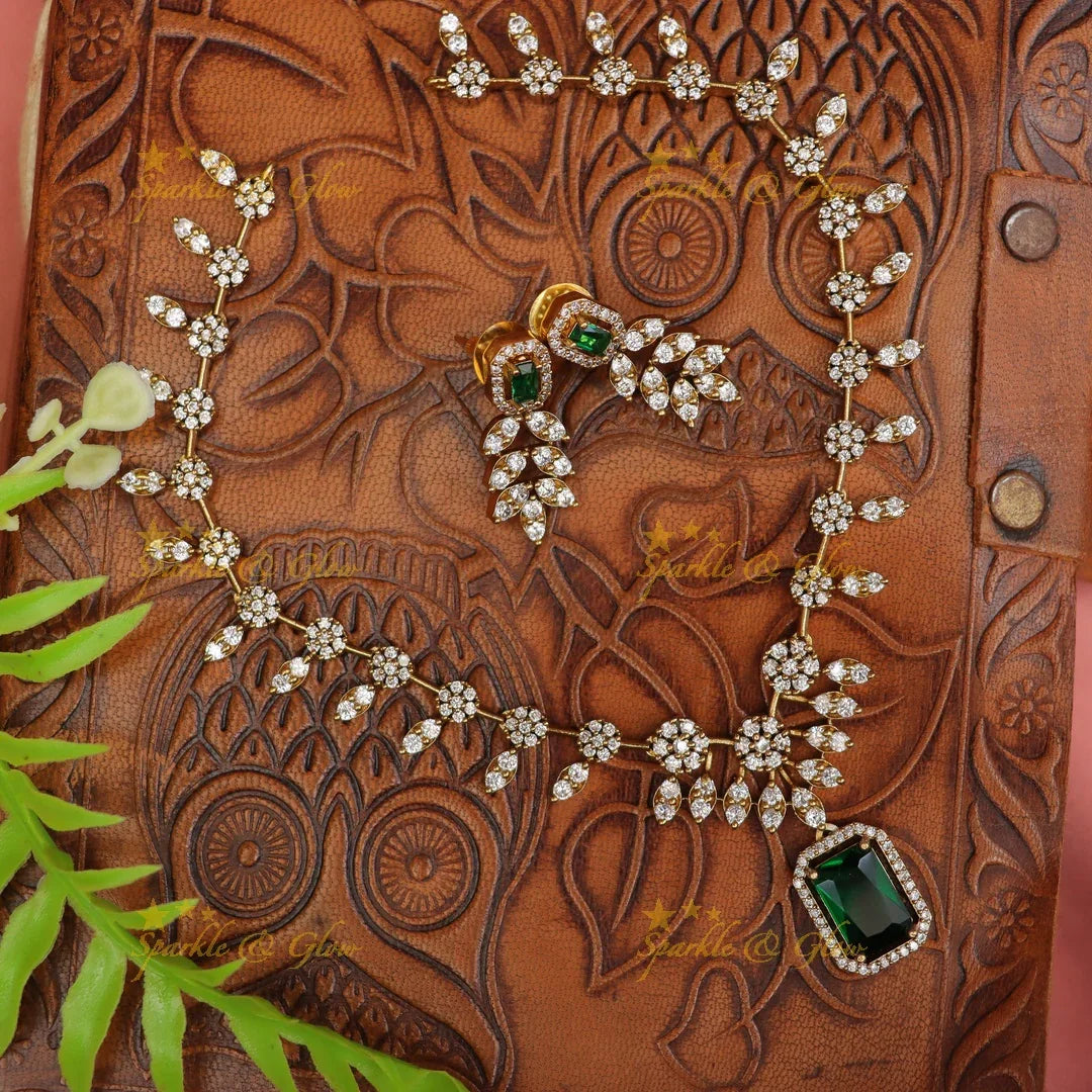 Exquisite Leaf Floral Necklace with American Diamonds