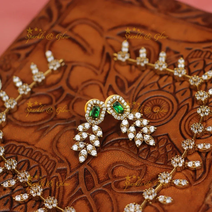 Exquisite Leaf Floral Necklace with American Diamonds