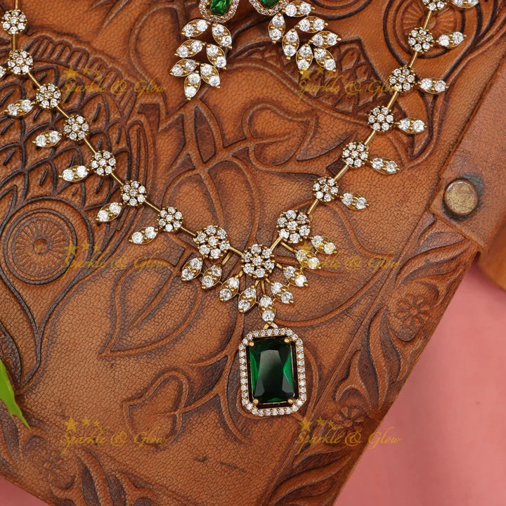 Exquisite Leaf Floral Necklace with American Diamonds