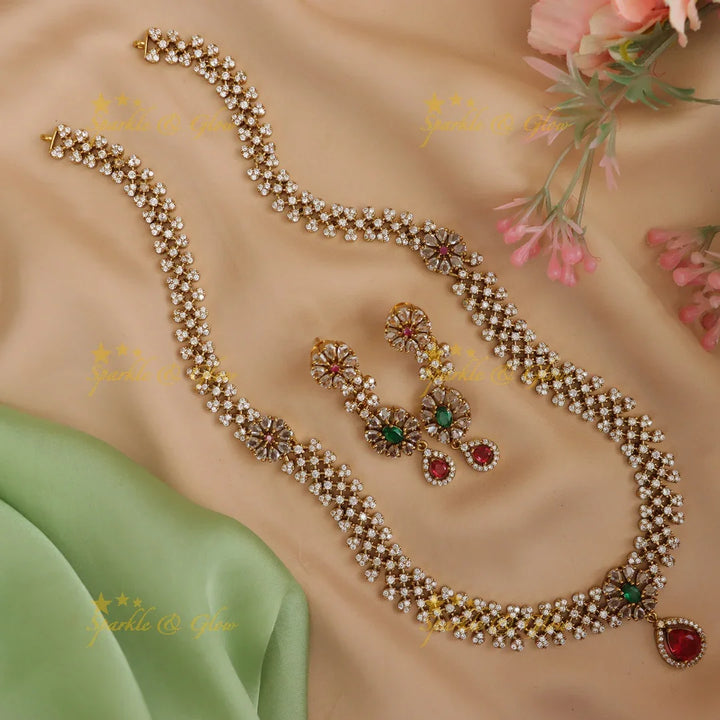 Elegant American Diamond Floral Necklace Set