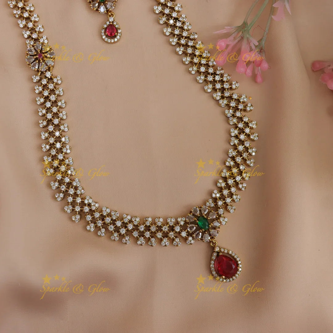 Elegant American Diamond Floral Necklace Set