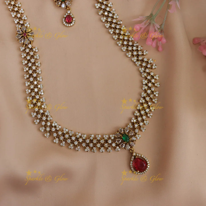 Elegant American Diamond Floral Necklace Set