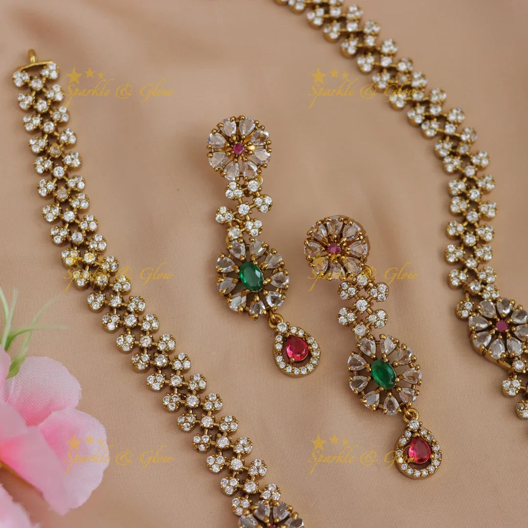 Elegant American Diamond Floral Necklace Set