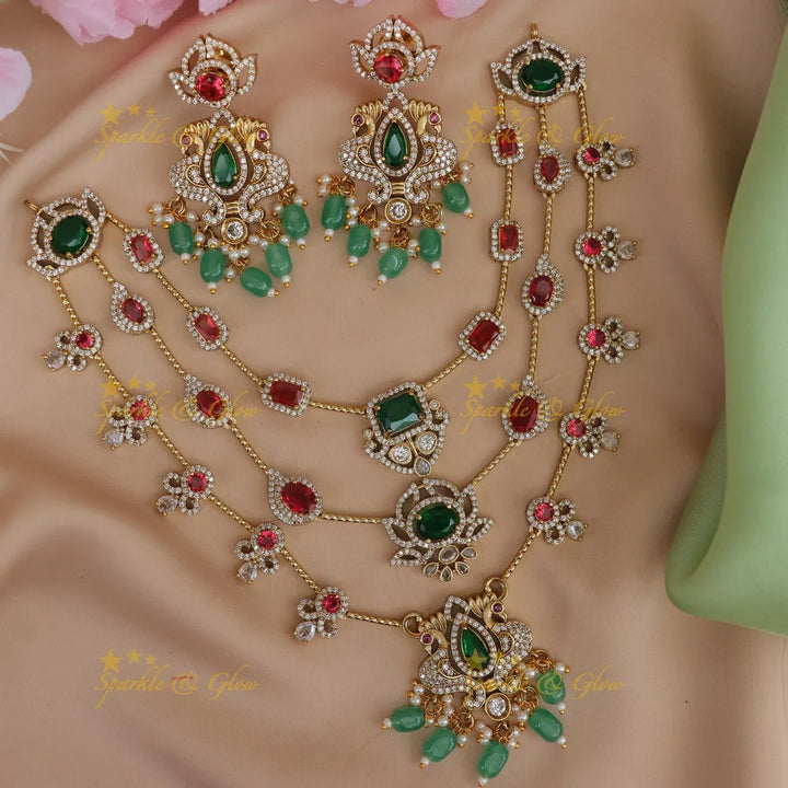 Elegant Peacock Floral AD Necklace Set