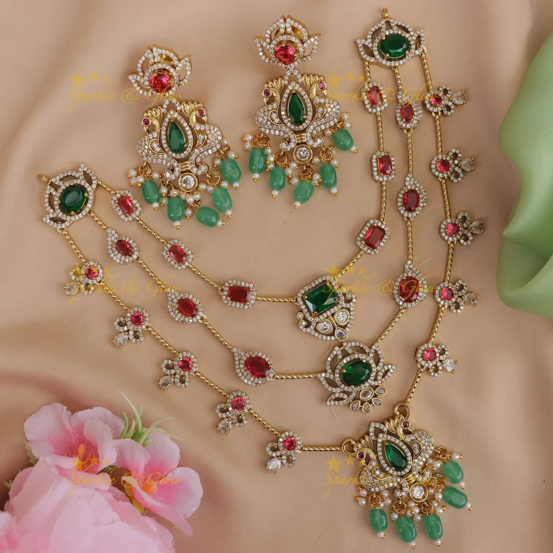 Elegant Peacock Floral AD Necklace Set