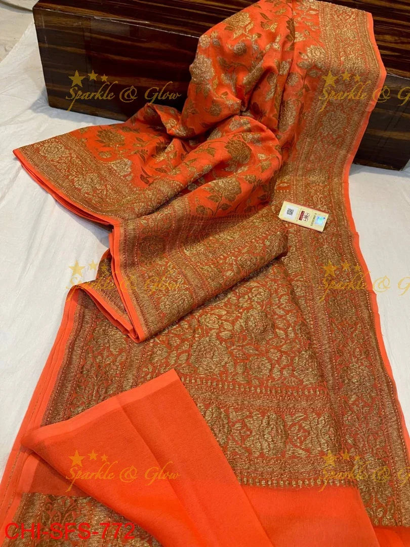 Elegant Banarasi Saree with Floral Motifs - Perfect for Festive Occasions