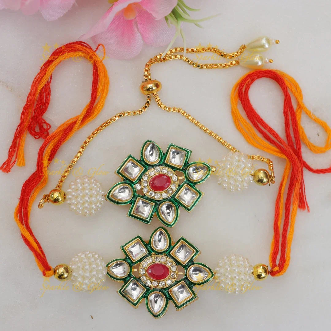 Exquisite Grand Kundan Floral Rakhi Bracelet Online