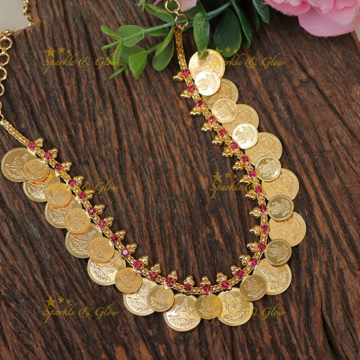 Kerala Temple Coin Necklace in Gold Finish
