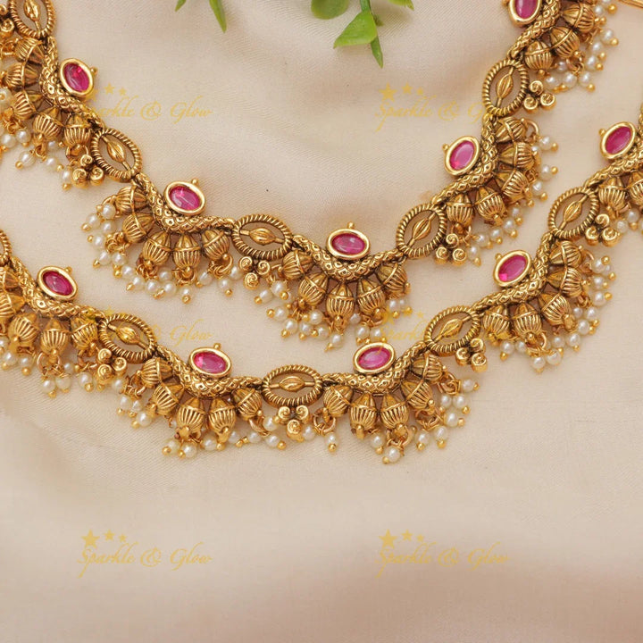 Exquisite Kundan Pearl & Gold Wedding Ear Chain