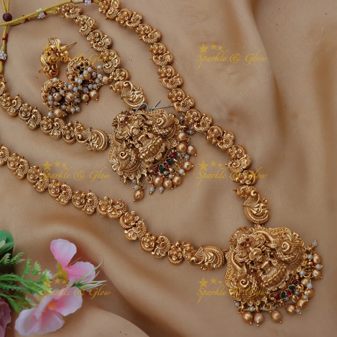 Exquisite Lakshmi Peacock Necklace Set - Perfect for Weddings