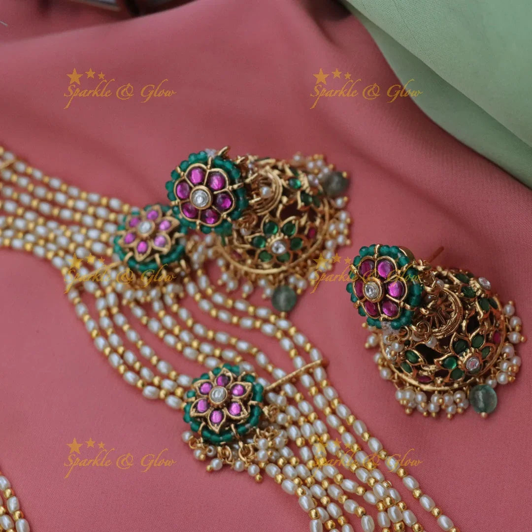 Exquisite Kundan Pearl Bridal Necklace Set Online