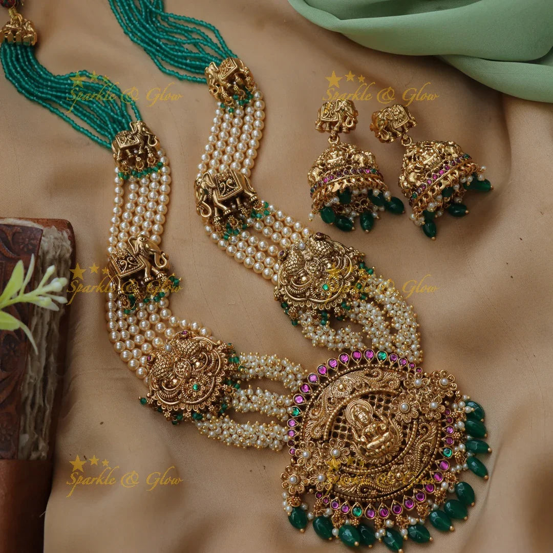 Exquisite Jadau Kundan Lakshmi Pendant Necklace Set