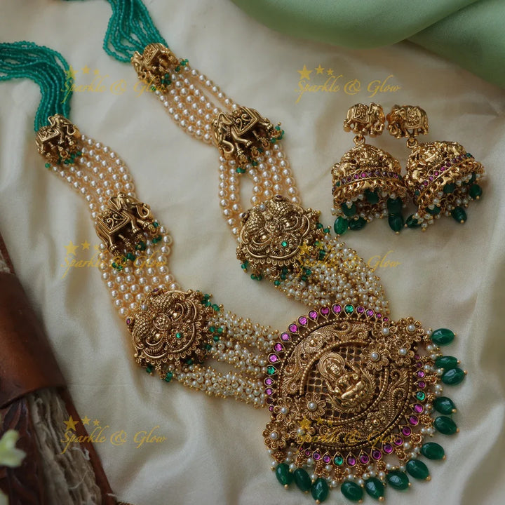 Exquisite Jadau Kundan Lakshmi Pendant Necklace Set