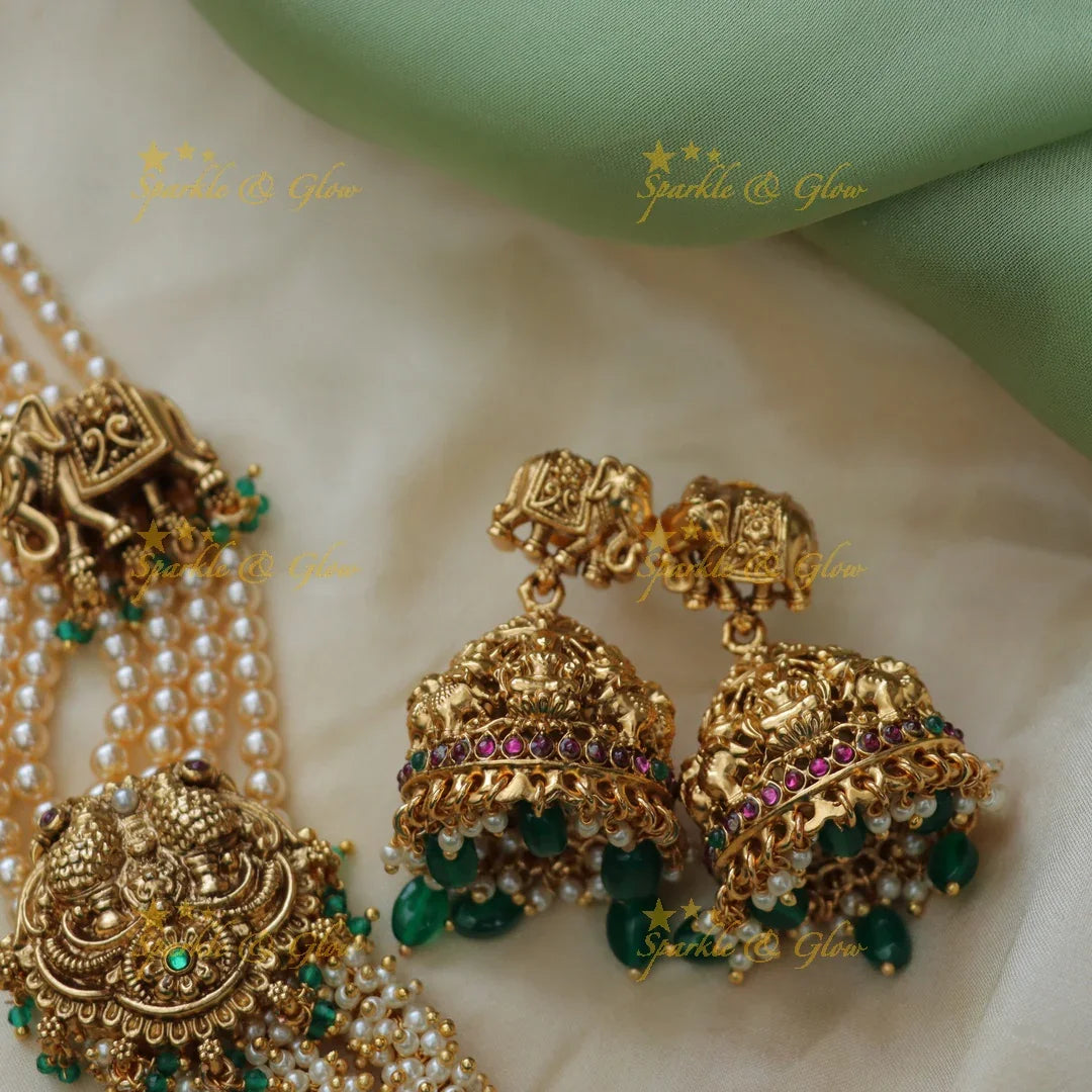 Exquisite Jadau Kundan Lakshmi Pendant Necklace Set