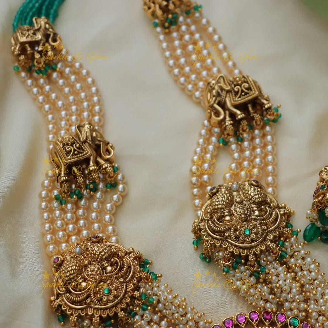 Exquisite Jadau Kundan Lakshmi Pendant Necklace Set