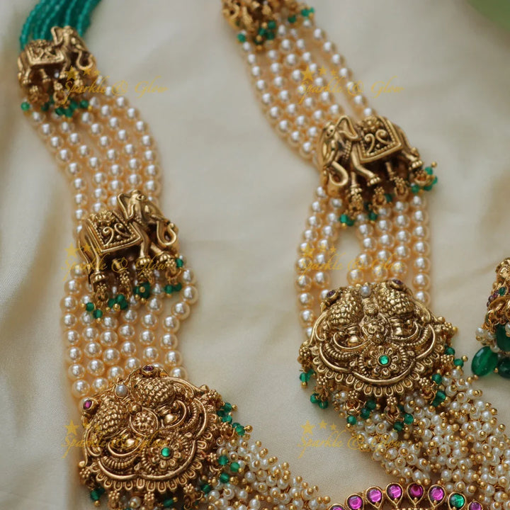 Exquisite Jadau Kundan Lakshmi Pendant Necklace Set