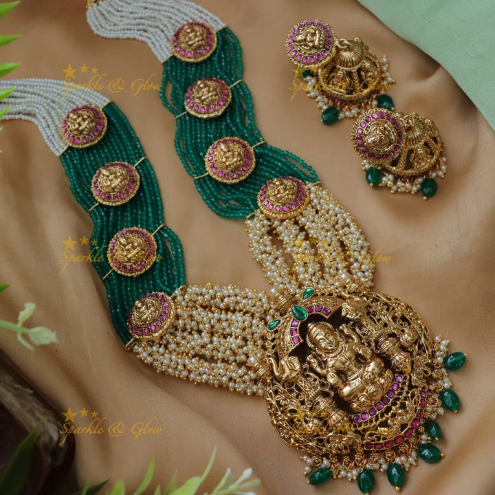 Exquisite Lakshmi Haram Necklace with Pearls