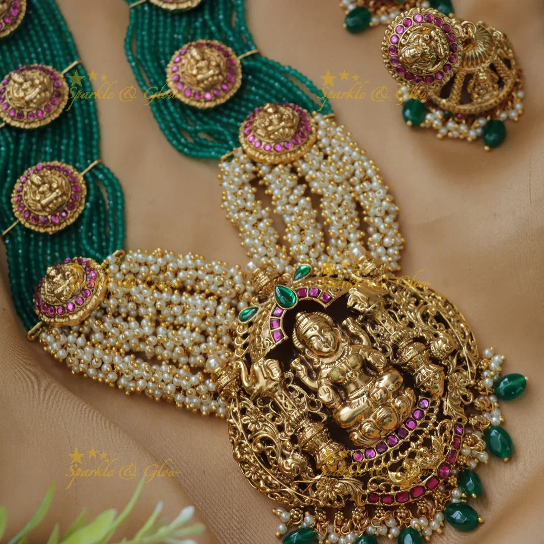 Exquisite Lakshmi Haram Necklace with Pearls