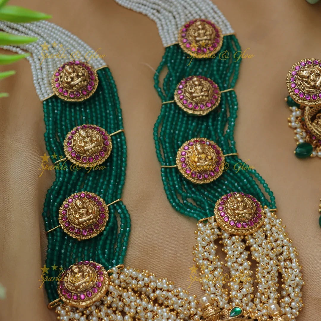 Exquisite Lakshmi Haram Necklace with Pearls