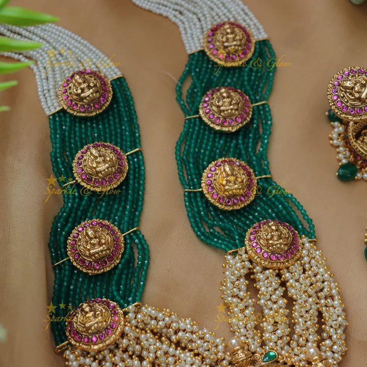 Exquisite Lakshmi Haram Necklace with Pearls