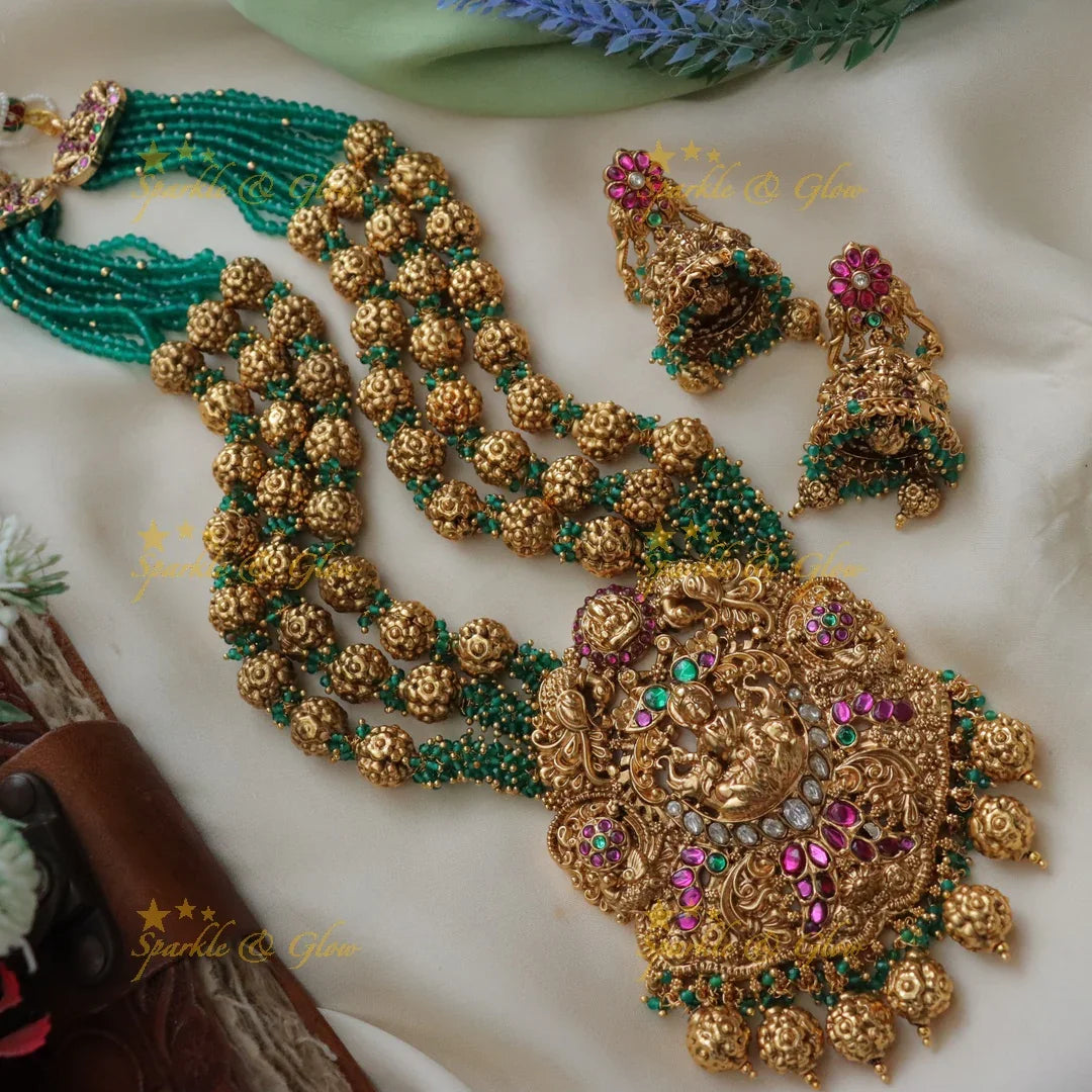 Elegant Lakshmi Peacock Gold Haram Necklace for Brides