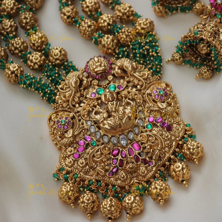 Elegant Lakshmi Peacock Gold Haram Necklace for Brides