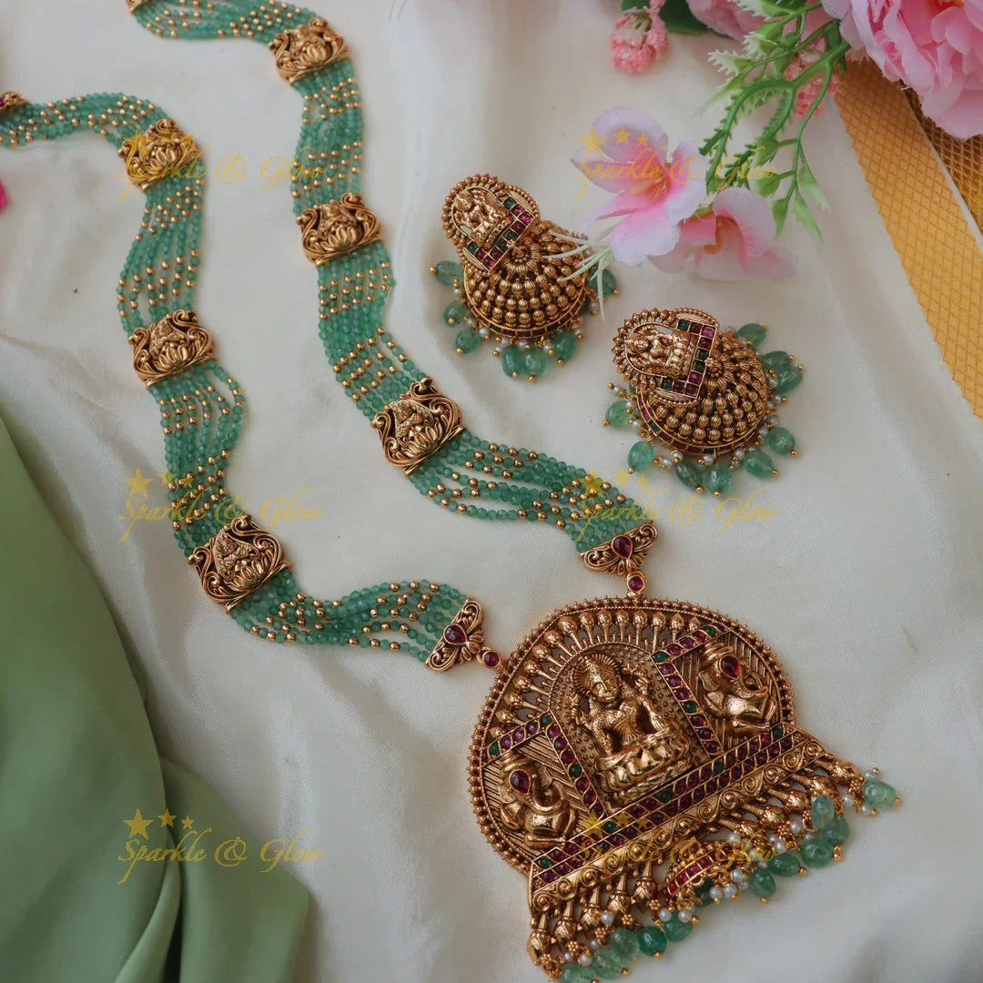 Back thread Exquisite Lakshmi Ganesha Beaded Haram Necklace Online