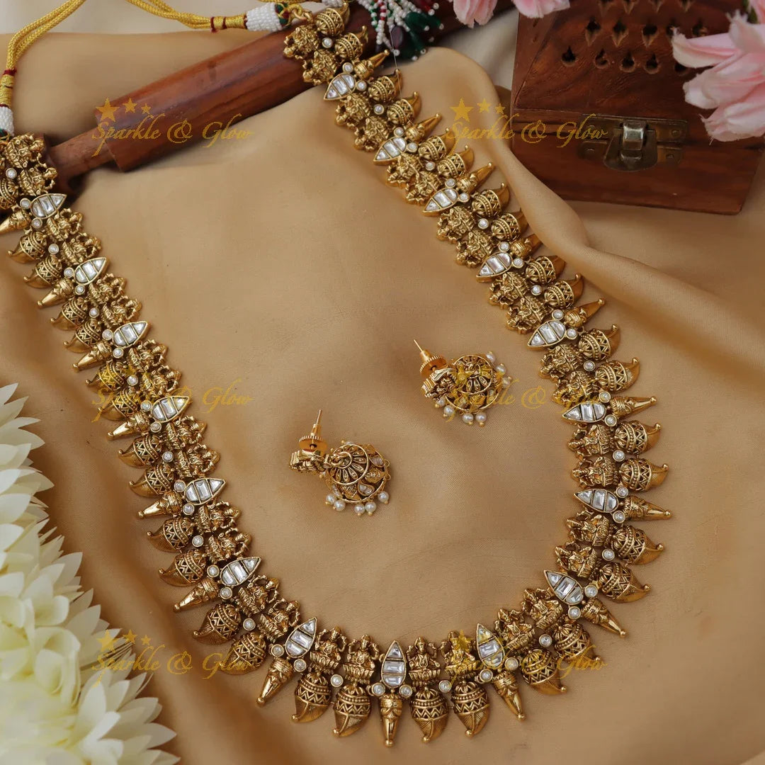 Exquisite Jadau Mango Lakshmi Haaram Necklace