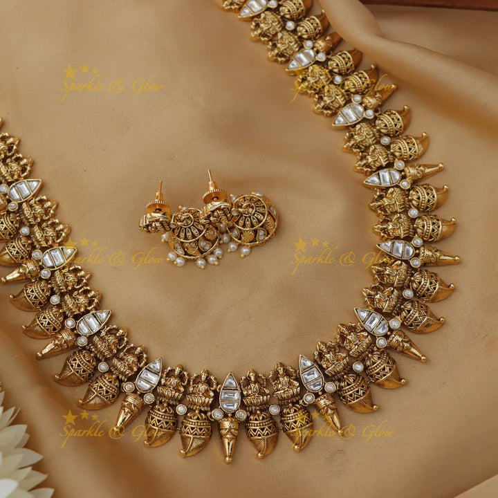 Exquisite Jadau Mango Lakshmi Haaram Necklace