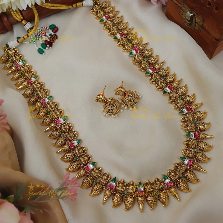 Exquisite Jadau Mango Lakshmi Haaram Necklace