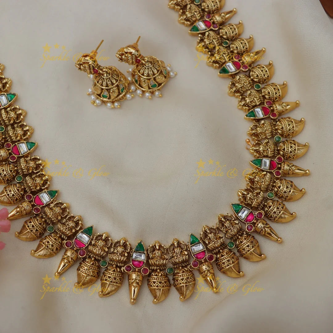 Exquisite Jadau Mango Lakshmi Haaram Necklace