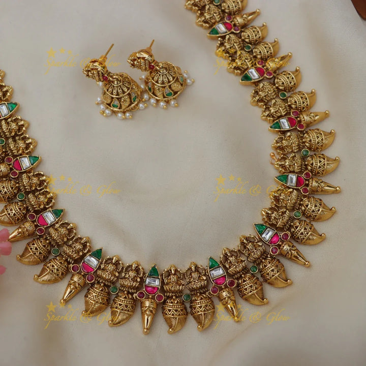 Exquisite Jadau Mango Lakshmi Haaram Necklace