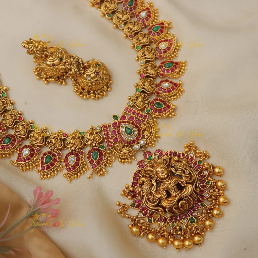 Elegant Jadau Mango Peacock Necklace Set - Shop Now