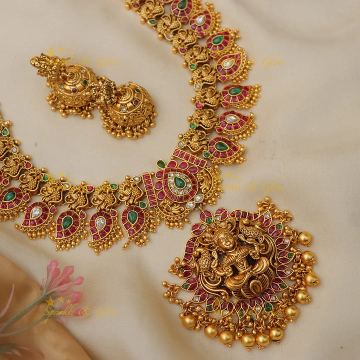 Elegant Jadau Mango Peacock Necklace Set - Shop Now