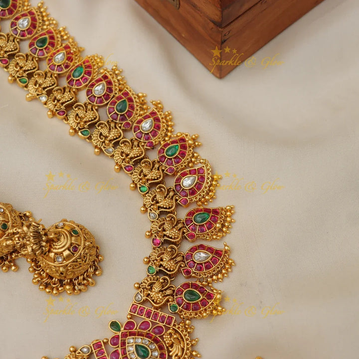 Elegant Jadau Mango Peacock Necklace Set - Shop Now