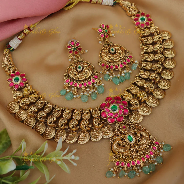 Exquisite Jadau Lakshmi Coin Necklace Set - Exclusive