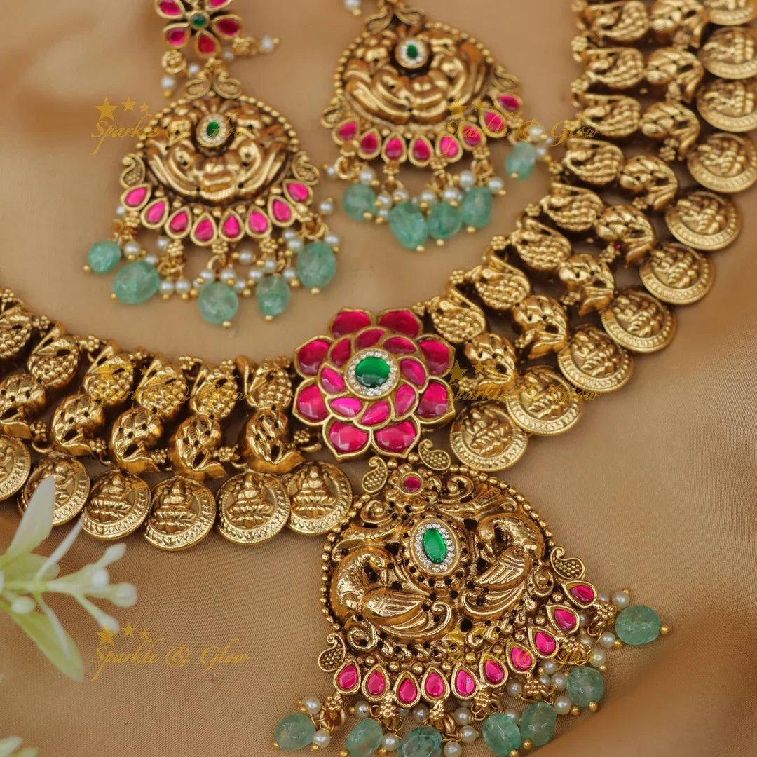 Exquisite Jadau Lakshmi Coin Necklace Set - Exclusive