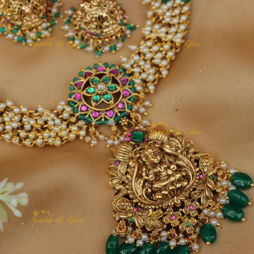 Exquisite Pearl & Bead Lakshmi Necklace Set - New Arrival