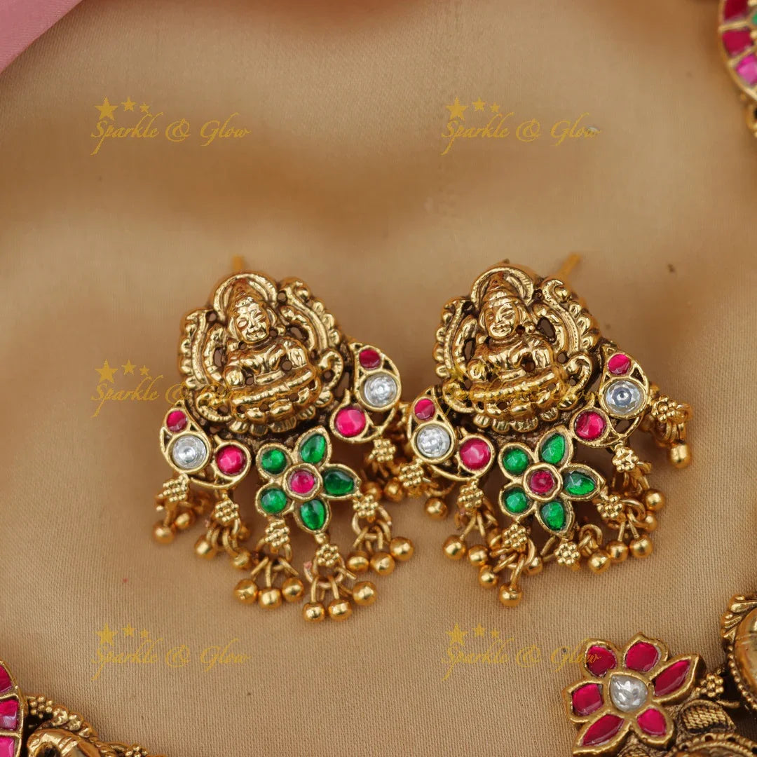 Exquisite Gold Lakshmi Peacock Necklace Set