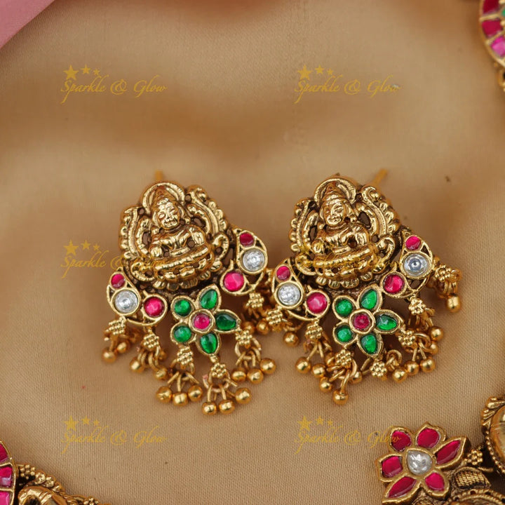 Exquisite Gold Lakshmi Peacock Necklace Set