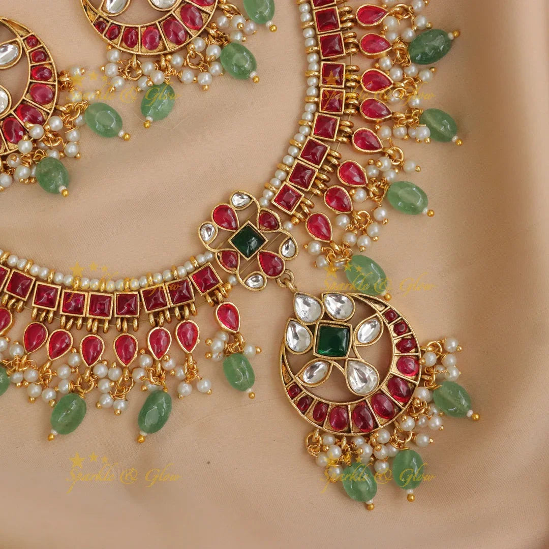 Exquisite Jadau Pearl Necklace & Earrings Set