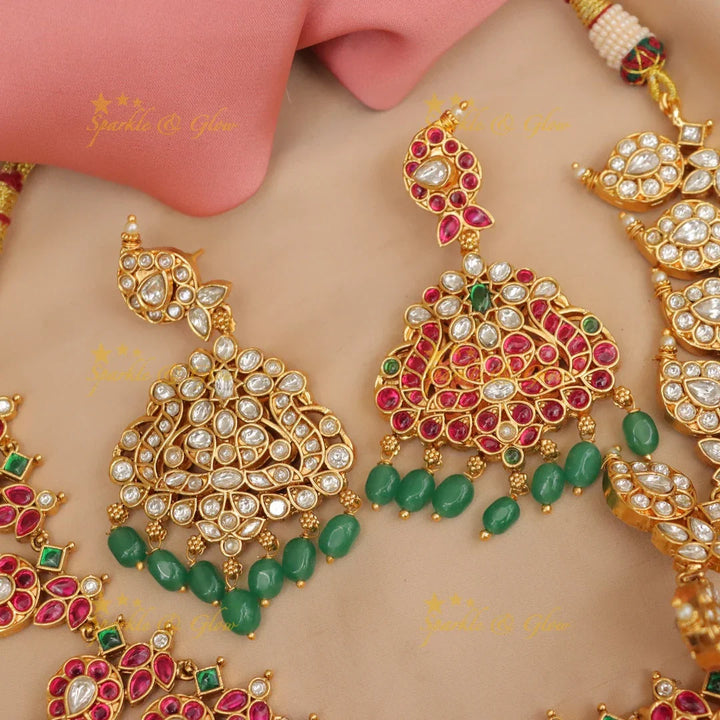 Elegant Jadau Mango Necklace with Green Beads