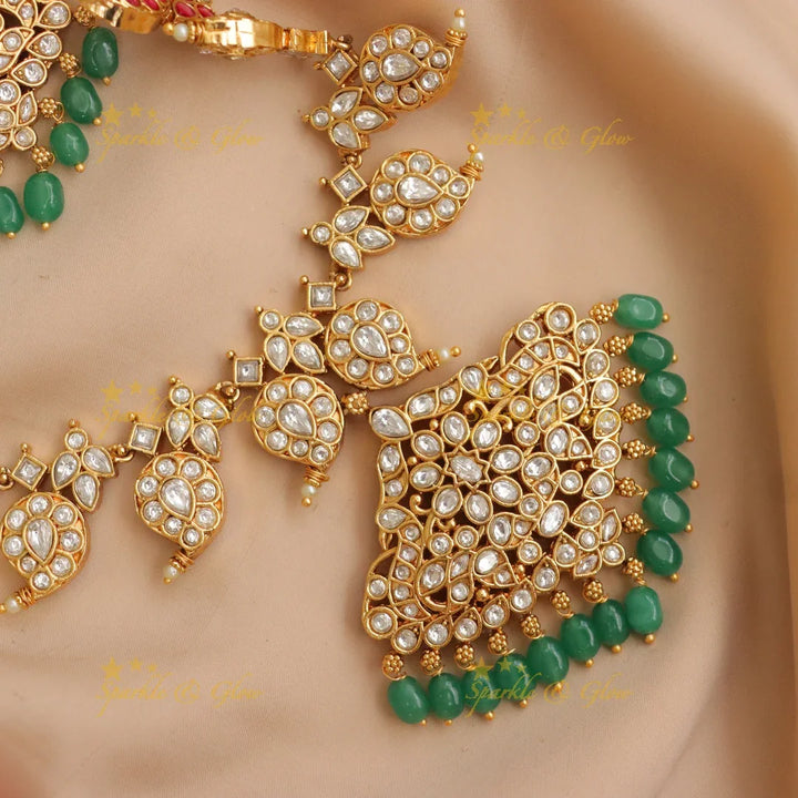 Elegant Jadau Mango Necklace with Green Beads