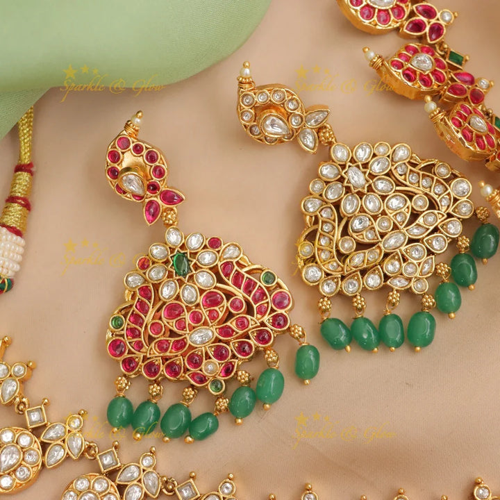 Elegant Jadau Mango Necklace with Green Beads