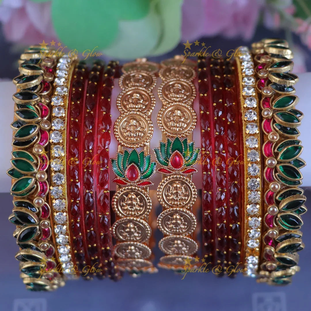Exquisite Lakshmi Lotus Bridal Bangle Set