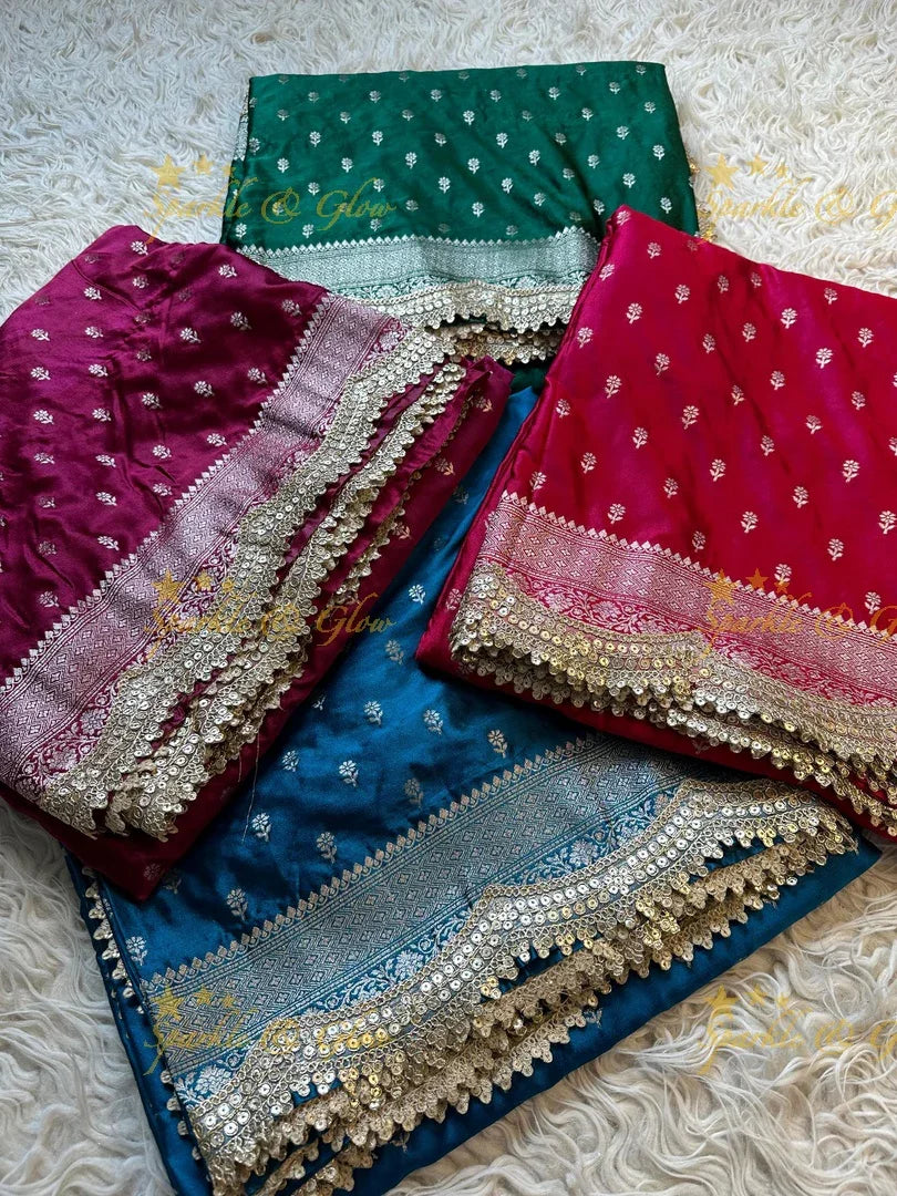 Premium Peacock Blue Mashru Silk Saree with Zari Border