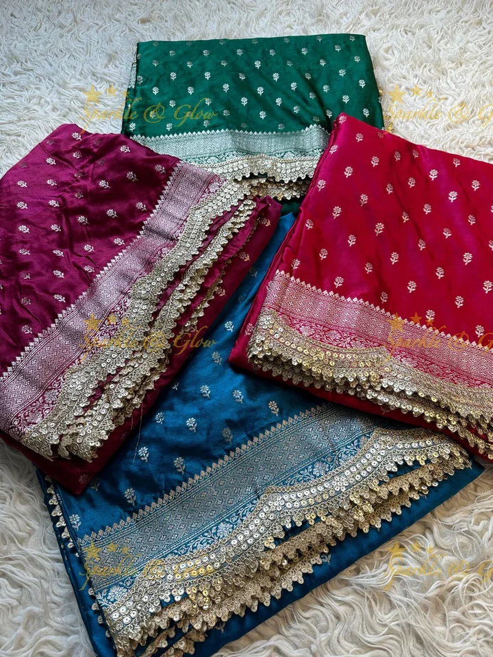 Premium Peacock Blue Mashru Silk Saree with Zari Border