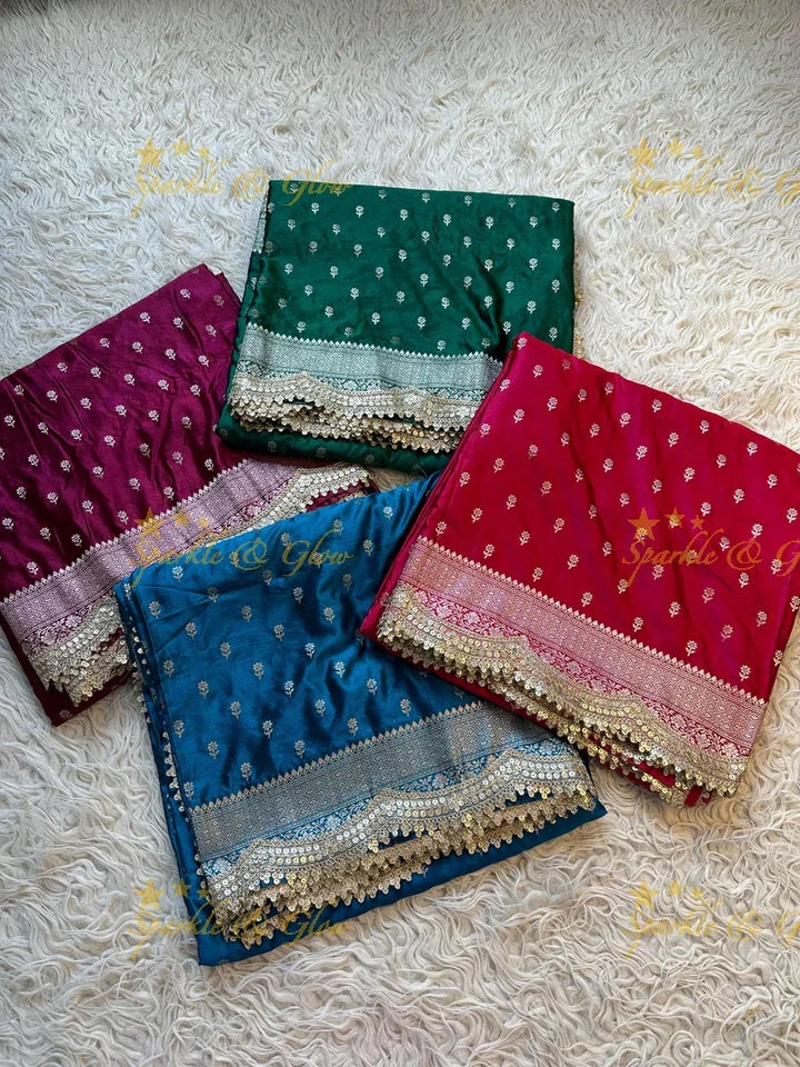 Premium Peacock Blue Mashru Silk Saree with Zari Border