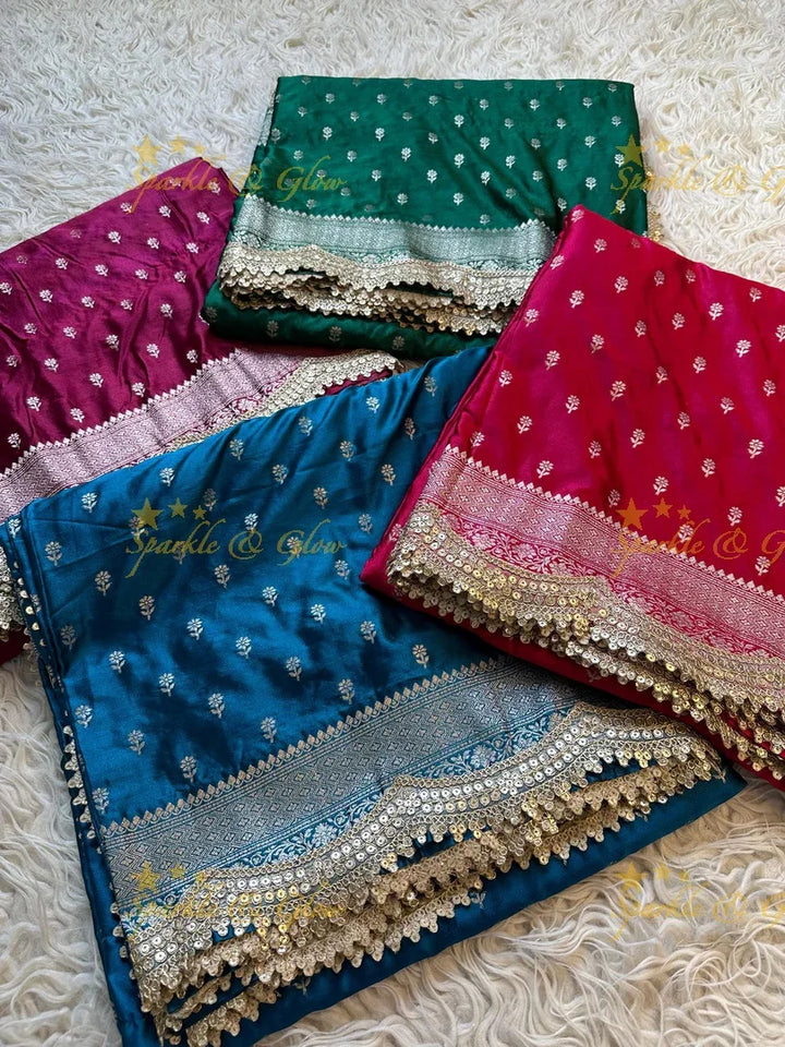 Premium Peacock Blue Mashru Silk Saree with Zari Border