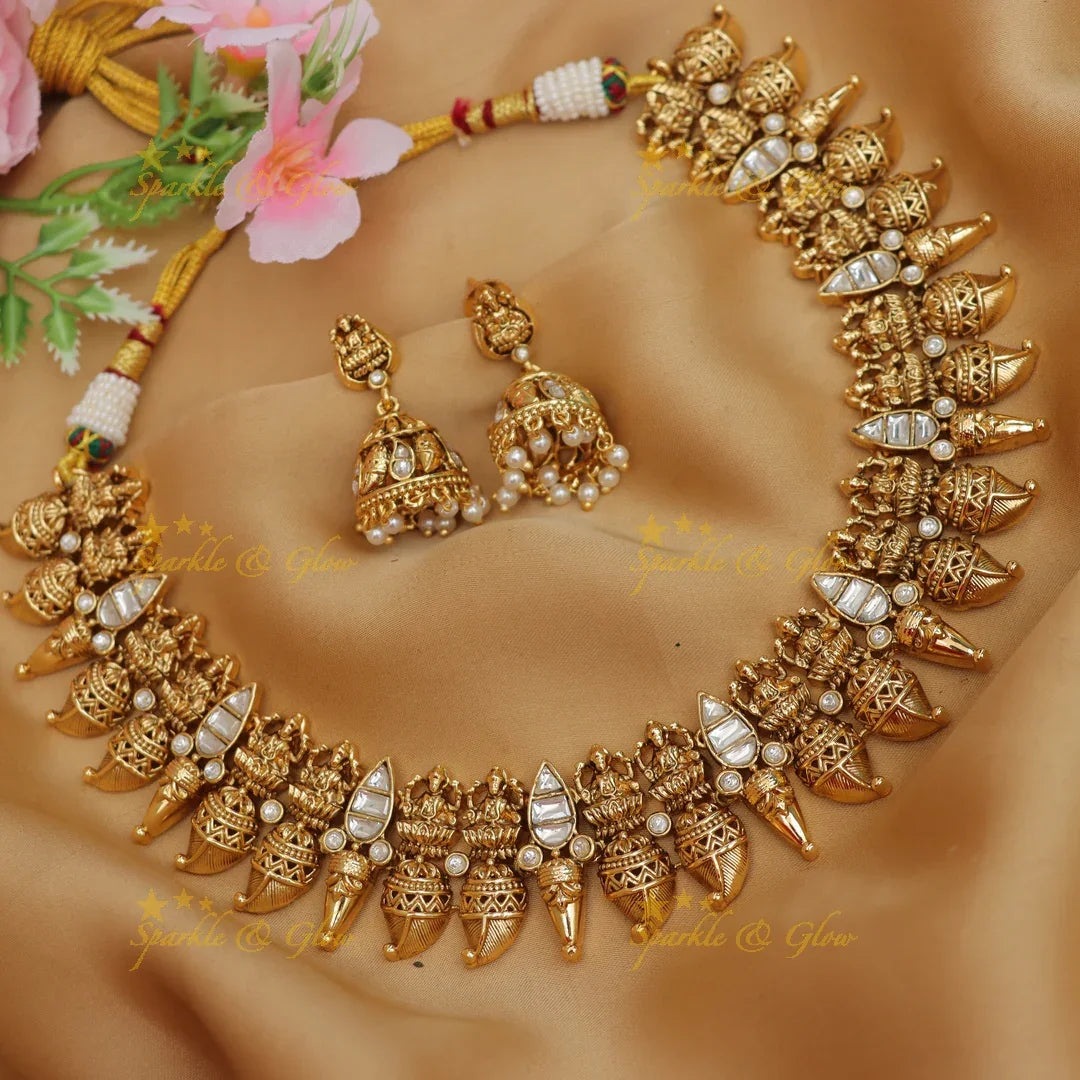 Beautiful Lakshmi Mango Gold Alike Necklace